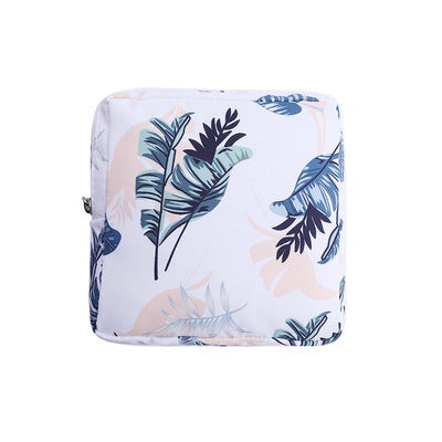 Mini Sanitary Pad Organizer Pouch for Girls White leaves 