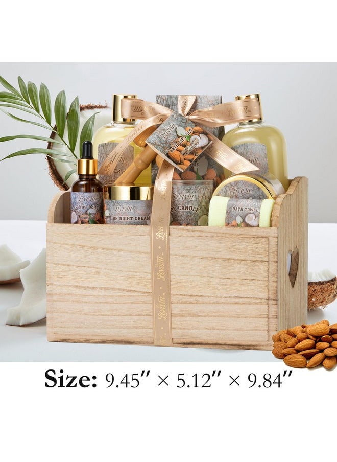 Lovestee - Valentiens Day 10 Pc Spa Gift Set for Women - Gifts for Her Spa Kit Bubble Bath Spa Gift Basket for Women with Epsom Salt, Bath & Body Oil, Body Scrub, Candle, Wood Massage Tool - Bath Set Spa Basket - Image 1