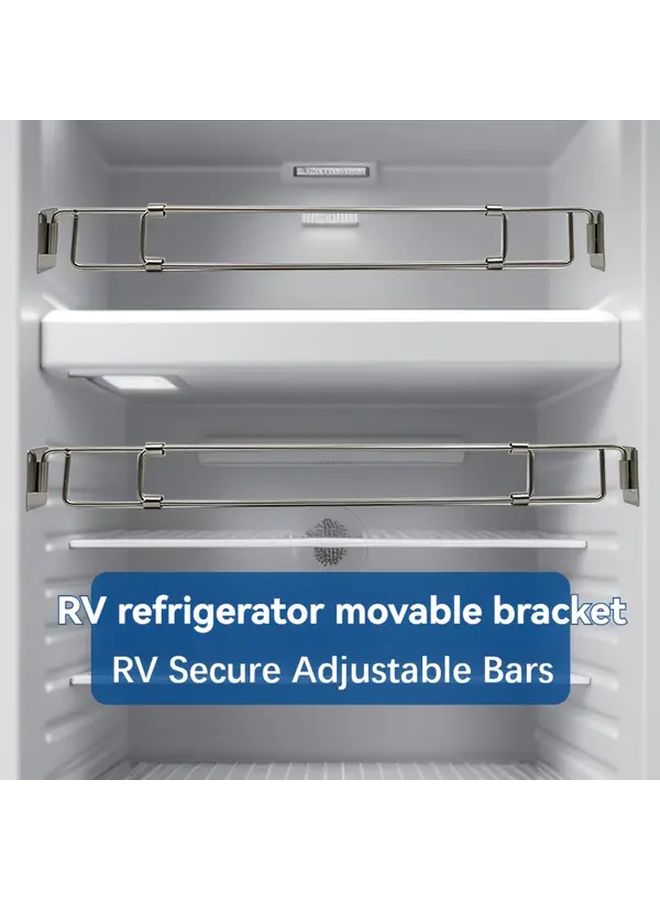Adjustable Silvery Stainless Steel RV Refrigerator Safety Bar Secure Strap Prevents Items Falling - Image 1