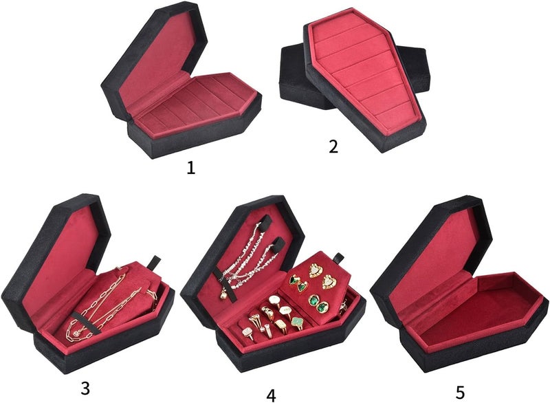 Storage Boxes,Gothic Coffin Shaped Jewelry Box Stylish Velvet Rings Choker Box Case Halloween Jewelry Organizer Decorations for Girls - Image 5