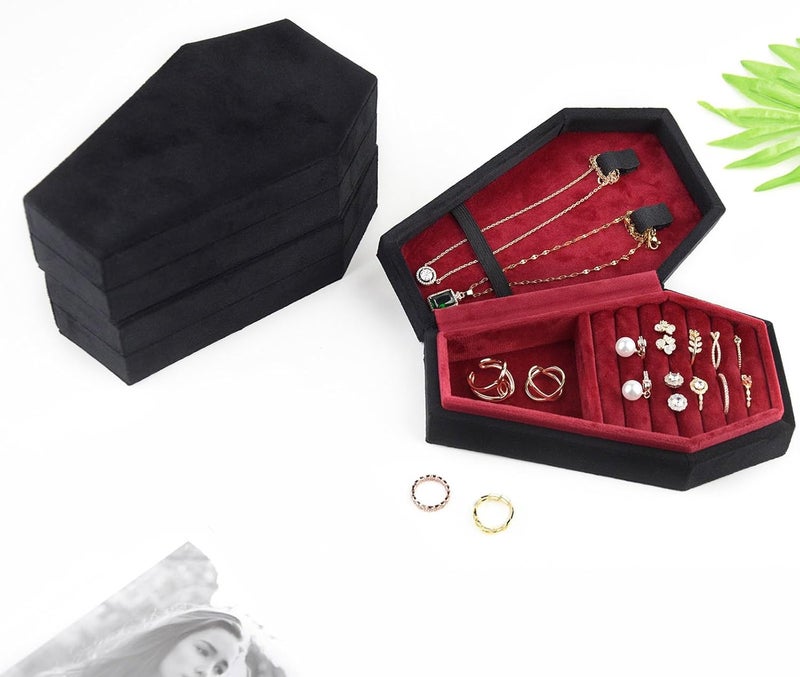 Storage Boxes,Gothic Coffin Shaped Jewelry Box Stylish Velvet Rings Choker Box Case Halloween Jewelry Organizer Decorations for Girls - Image 4