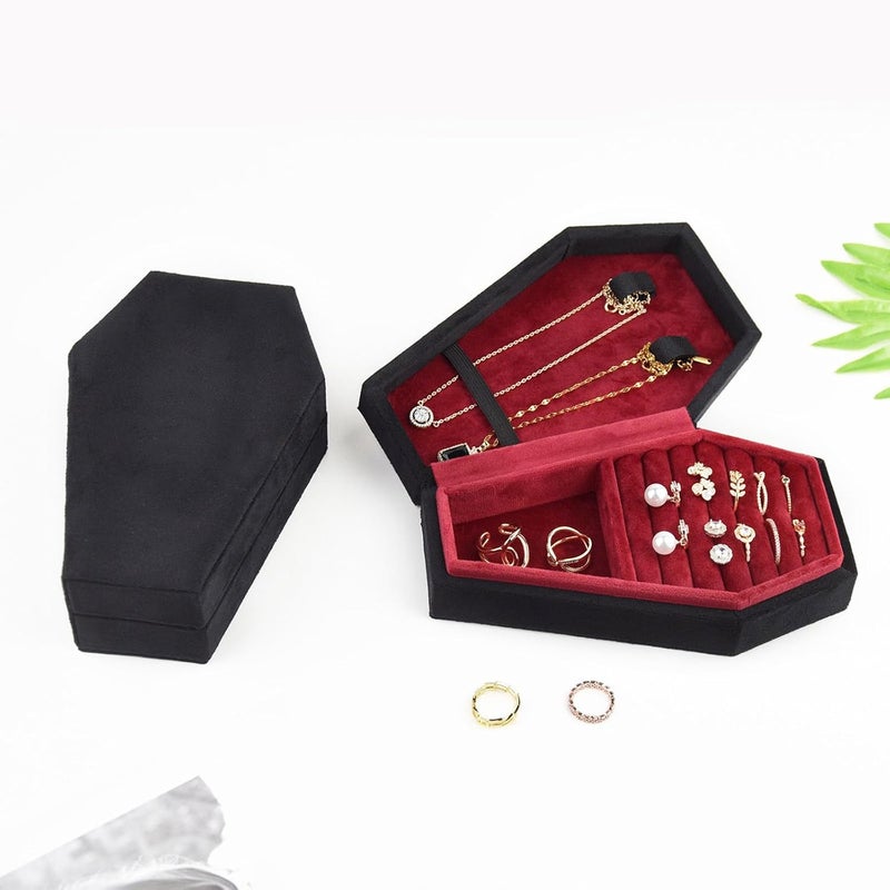 Storage Boxes,Gothic Coffin Shaped Jewelry Box Stylish Velvet Rings Choker Box Case Halloween Jewelry Organizer Decorations for Girls - Image 2