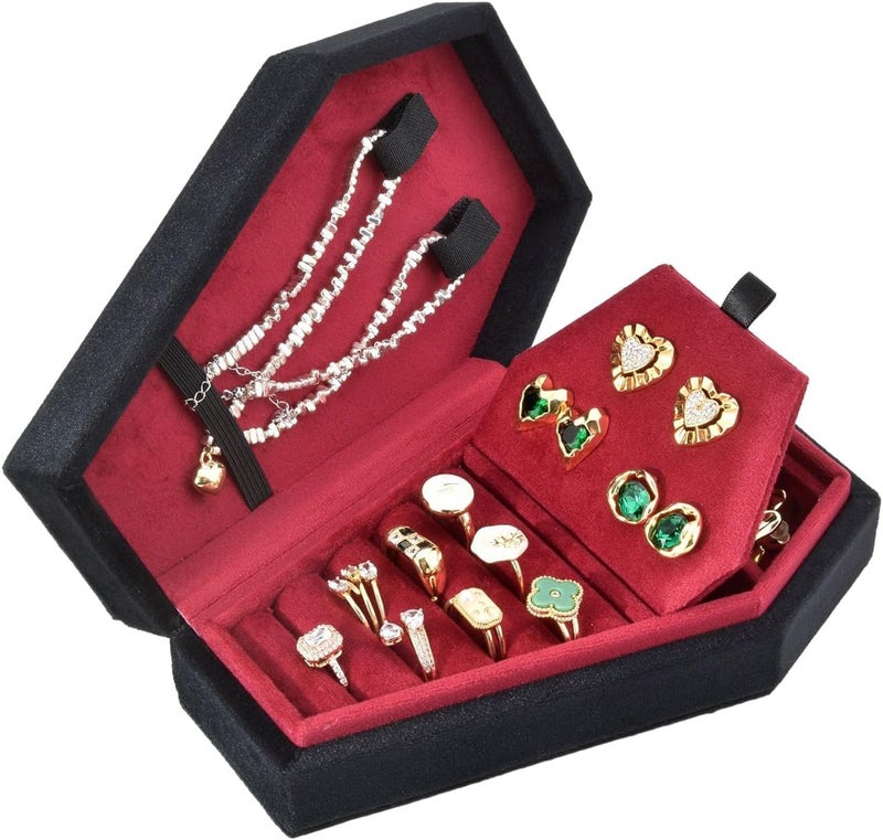 Storage Boxes,Gothic Coffin Shaped Jewelry Box Stylish Velvet Rings Choker Box Case Halloween Jewelry Organizer Decorations for Girls - Image 1