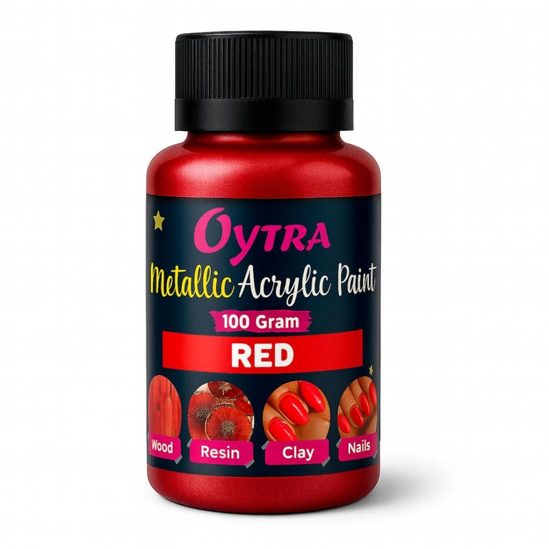 Oytra Metallic Colour Acrylic Paint Set 100 Grams Metal for DIY Art and Craft Shimmer Drop Color Glass Wood Wall Rock Car Steel Painting Drawings Canvas (Red) - Image 1