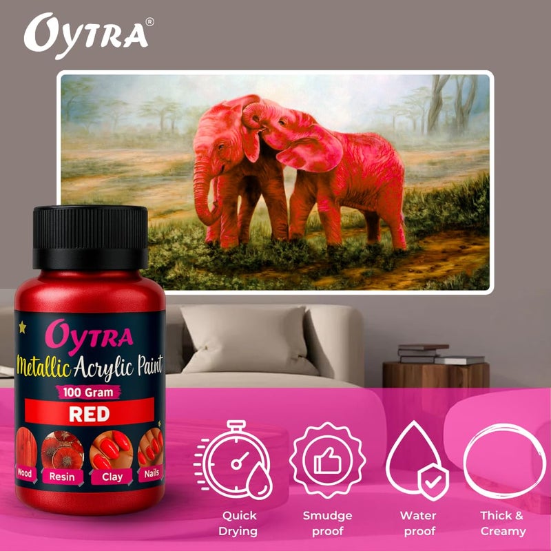 Oytra Metallic Colour Acrylic Paint Set 100 Grams Metal for DIY Art and Craft Shimmer Drop Color Glass Wood Wall Rock Car Steel Painting Drawings Canvas (Red) - Image 5