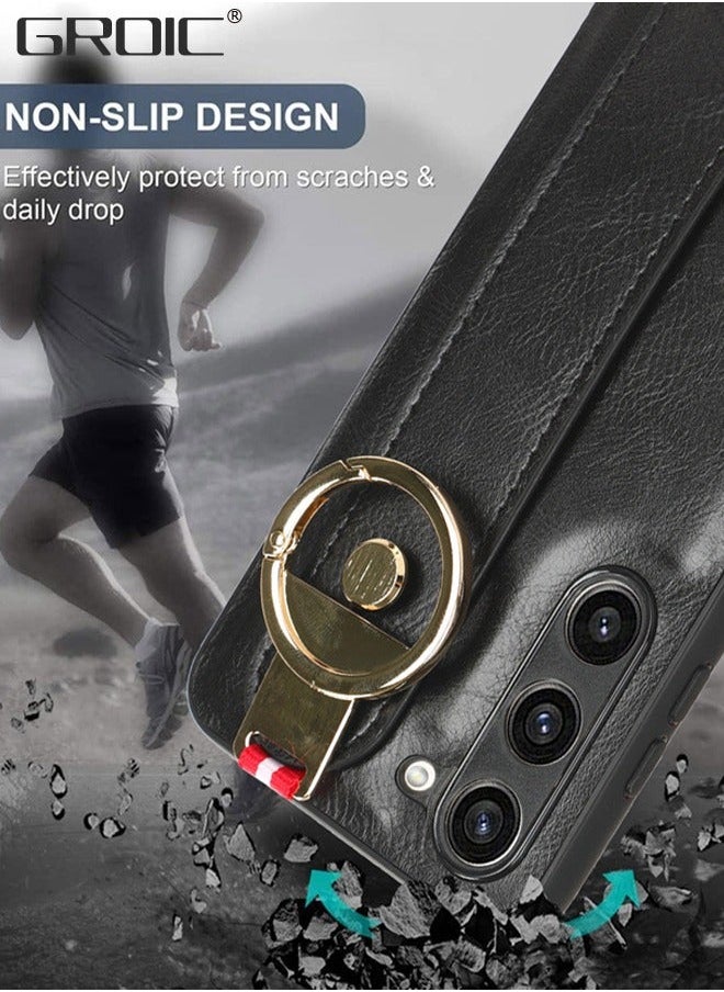 Case for Samsung Galaxy Z Fold5 5G 7.6 Inches with Adjustable Wrist Strap Kickstand, Ring and Long Strap, Built-in Screen Protector, Slim Shockproof Hybrid Rugged Protective Cover