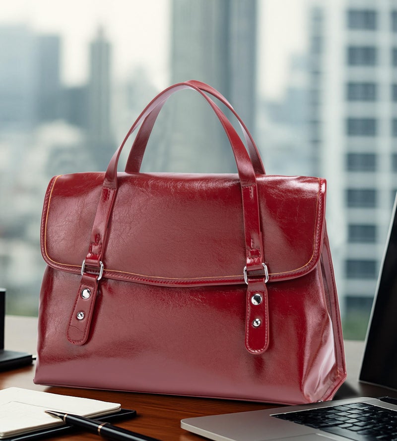 My Friday myfriday Chic PU Leather Work Tote Shoulder Bag for Women Casual Business Office Briefcase Handbag with Detachable Strap (Red) - Image 3