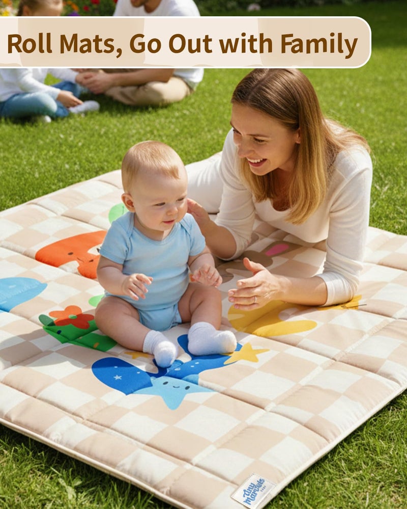 Tiny Marvels Baby Play Mat, Foldable Play Mats for Floor, 50x50 Inches Crawling Mat for Playpen with Anti-Slip Bottom, Machine Washable, Thicken Padding Foam Playmats for Babies and Toddlers (Sand Checks) - Image 3