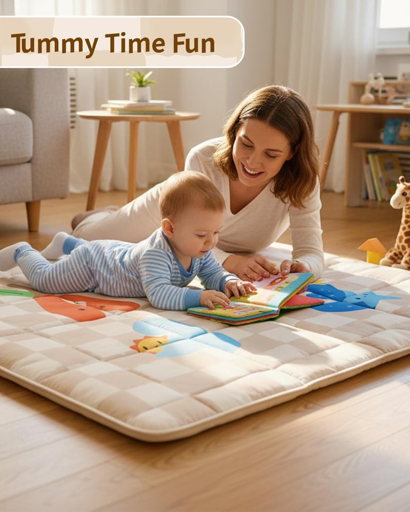 Tiny Marvels Baby Play Mat, Foldable Play Mats for Floor, 50x50 Inches Crawling Mat for Playpen with Anti-Slip Bottom, Machine Washable, Thicken Padding Foam Playmats for Babies and Toddlers (Sand Checks) - Image 5