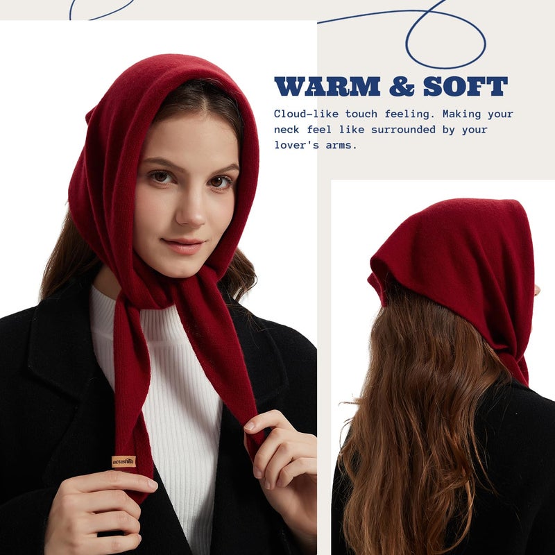 ACUSHLA 100% Merino Wool Triangle Scarf for Women Winter Neck Gaiter Warmer Knit Fashion Hooded Scarf Lightweight Soft Warm Neck Wrap for Ladies, 15.7'' X 47.2'', Crimson - Image 3