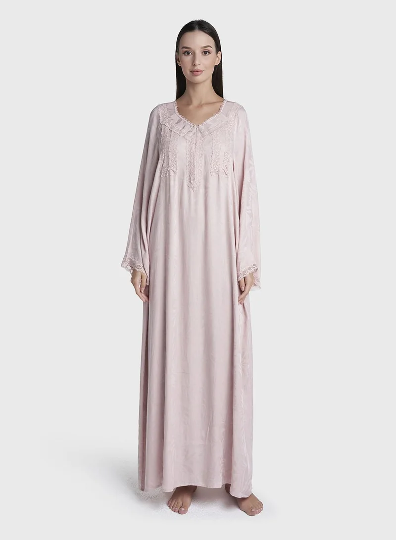 كشخة Rose DustJacquard Self-Print Viscose Long Nightwear Dress (CNH521)
