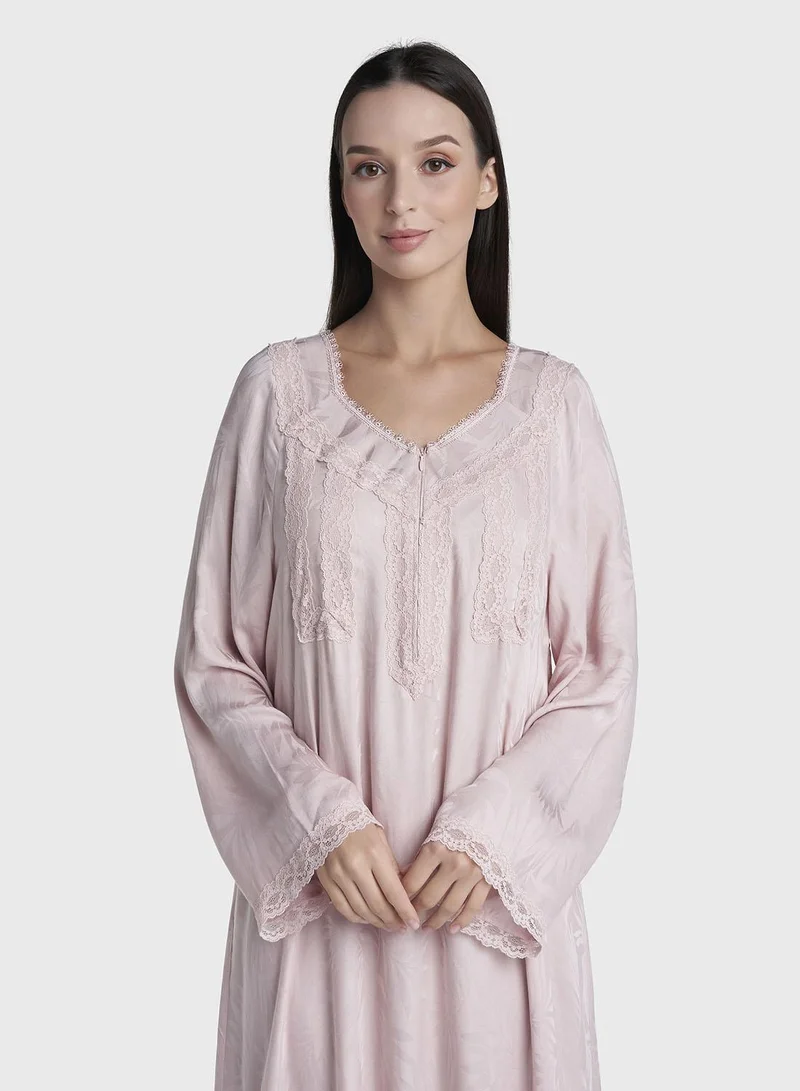 كشخة Rose DustJacquard Self-Print Viscose Long Nightwear Dress (CNH521)