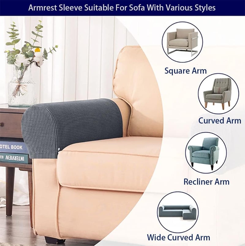 Chaexii Premium Polyester Sofa Arm Cover, Scratch Resistant Protector Covers,Elastic Armrest Covers for Square/Curved/Sloping Couch Armrests, 2Pcs- Warm White - Image 5
