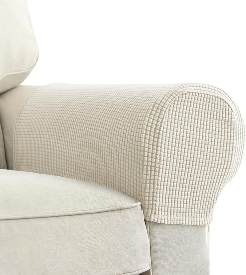 Chaexii Premium Polyester Sofa Arm Cover, Scratch Resistant Protector Covers,Elastic Armrest Covers for Square/Curved/Sloping Couch Armrests, 2Pcs- Warm White - Image 1