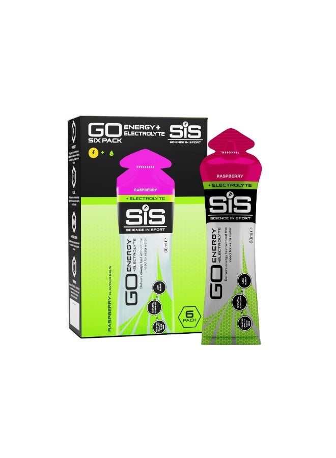 سيس GO Isotonic Energy Gels + Electrolytes | Added Sodium, Potassium & Magnesium | 22g Carbohydrates | Low Sugar | Easily Digestible | Gluten Free | Raspberry Flavour | 6 Pack - Image 1