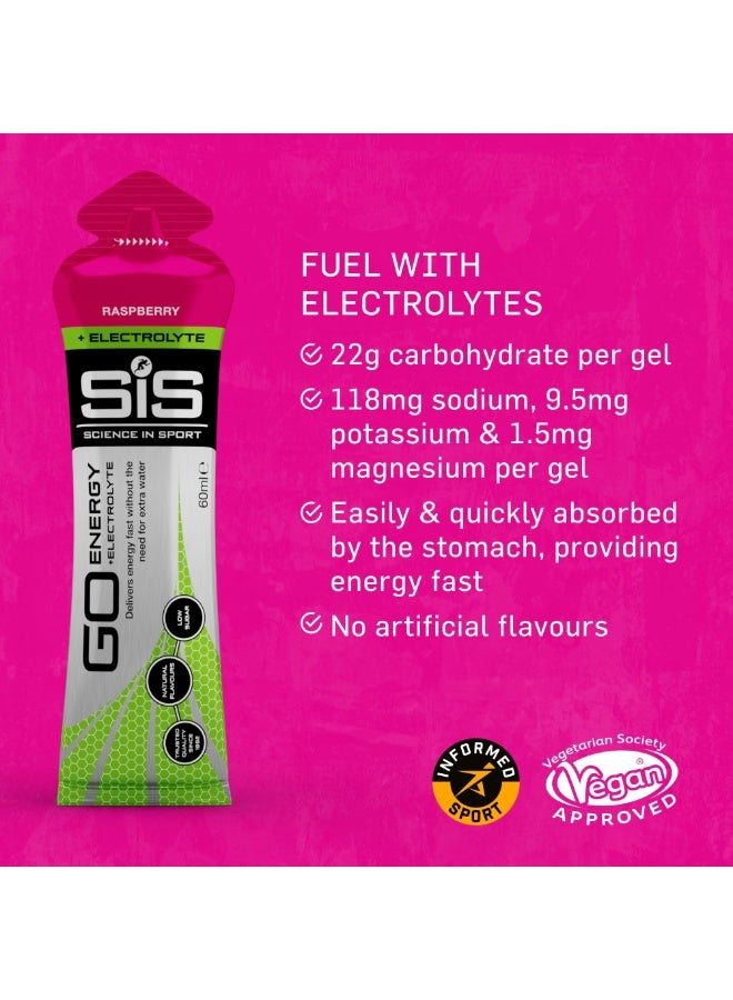 سيس GO Isotonic Energy Gels + Electrolytes | Added Sodium, Potassium & Magnesium | 22g Carbohydrates | Low Sugar | Easily Digestible | Gluten Free | Raspberry Flavour | 6 Pack - Image 3