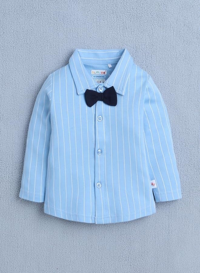 BUMZEE Boys Cotton Full Sleeves Formal Set Sky Blue & Navy - 0-6 Months (Peb10793B-sbl) - Image 2