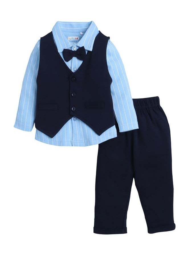 BUMZEE Boys Cotton Full Sleeves Formal Set Sky Blue & Navy - 0-6 Months (Peb10793B-sbl) - Image 1