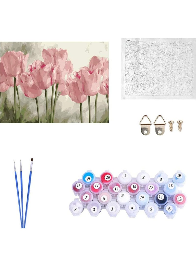 DIY Paint by Numbers Pink Tulips, for Adults Kids Tulip Paint by Numbers DIY Painting Acrylic Paint by Numbers Painting Kit Home Wall Living Room Bedroom Decoration  - Image 4