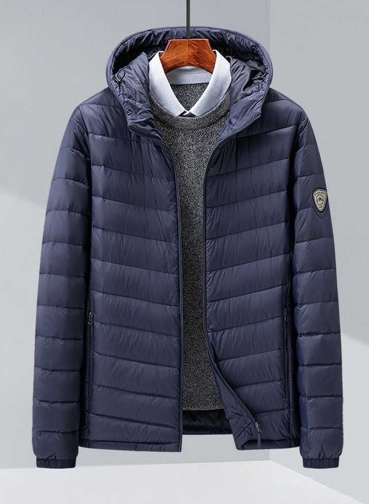 Loquat Lightweight Men's Down Jacket Water-Resistant Hooded Puffer Jacket Winter Coat Navy Blue  - Image 1