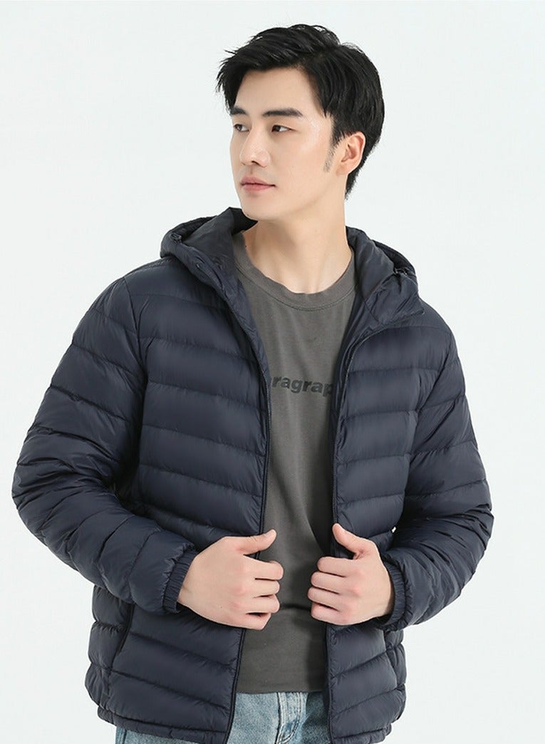 Loquat Lightweight Men's Down Jacket Water-Resistant Hooded Puffer Jacket Winter Coat Navy Blue  - Image 2