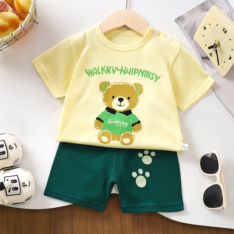 Children'S Short-Sleeved Suit Pure Cotton Korean Style Boys' Shorts Thin Children'S Clothing Girls' Summer Clothing - Image 3