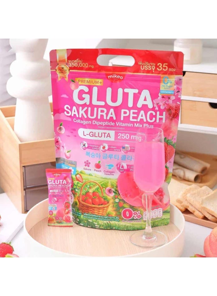 Mikeo Premium+ Gluta Sakura Peach Collagen Drink Mix | L-Glutathione 250mg | Collagen Dipeptide & Vitamin Blend | Peach Flavor | Sugar-Free | 35 Sachets - Image 1