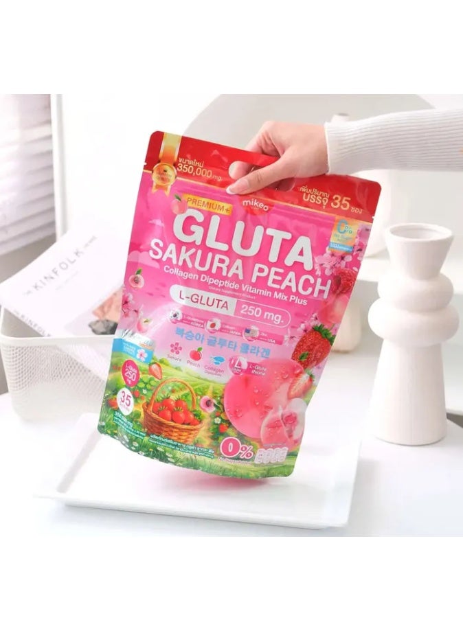 Mikeo Premium+ Gluta Sakura Peach Collagen Drink Mix | L-Glutathione 250mg | Collagen Dipeptide & Vitamin Blend | Peach Flavor | Sugar-Free | 35 Sachets - Image 2