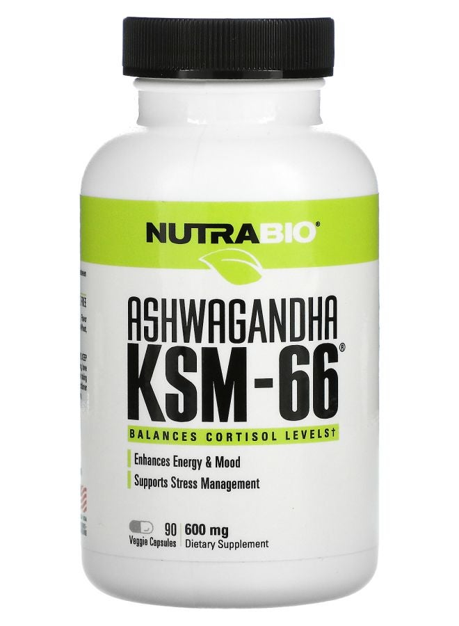 NutraBio أشواغاندا KSM-66 600 ملغ 90 كبسولة نباتية