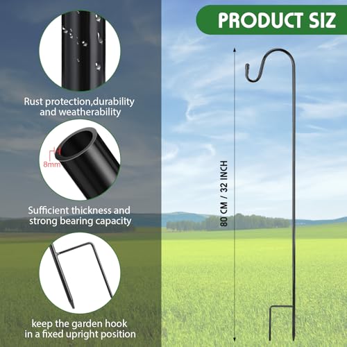 Suzile 4 Pcs 32 Inch Shepherds Hooks for Outdoor Bird Feeders Pole Metal Garden Hooks Hangers for Hanging Plants Lanterns Solar Lights Windchime Weddings Decor - Image 3