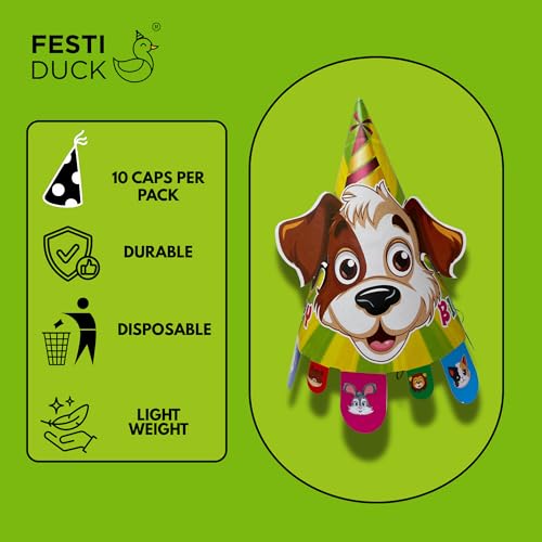 Festi Duck Animal Theme Pop-Out Ears Birthday Party Caps Pack of 8 – Fun and Durable Caps for Kids’ Celebrations, for All Ages - Image 3