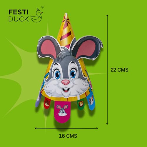 Festi Duck Animal Theme Pop-Out Ears Birthday Party Caps Pack of 8 – Fun and Durable Caps for Kids’ Celebrations, for All Ages - Image 2