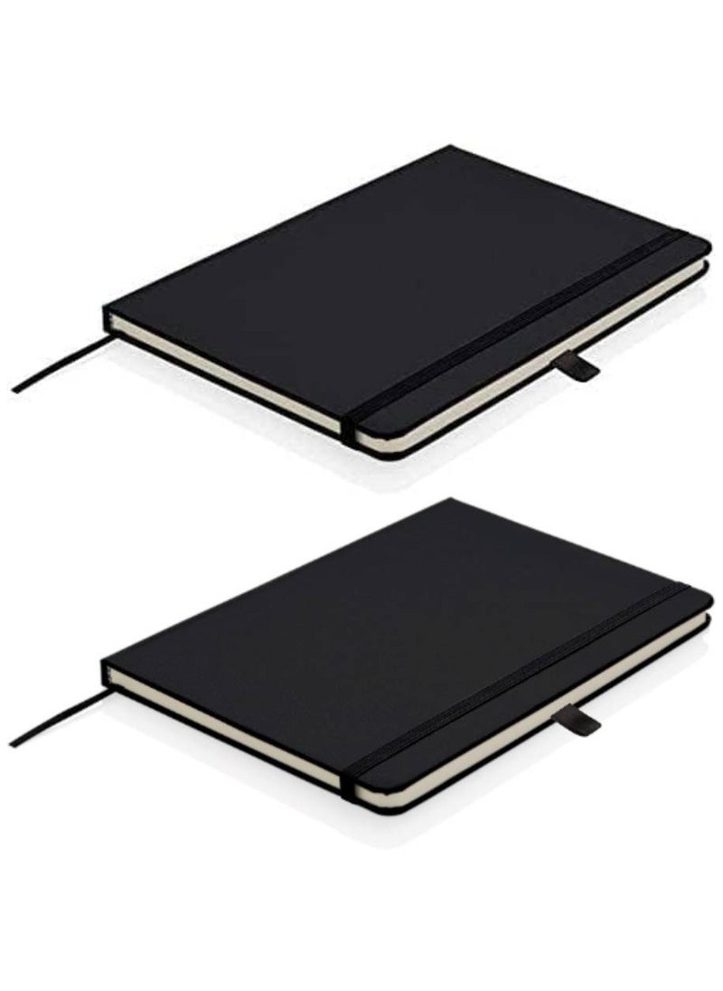 Scrolls Classic Lined Hard Cover Notebook A5 Journal Notebook Diary Writing Pads Notebooks with Pen Holder Pack of 2 Black  - Image 1