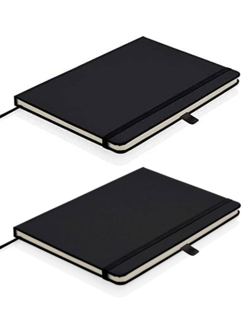 Scrolls Classic Lined Hard Cover Notebook A5 Journal Notebook Diary Writing Pads Notebooks with Pen Holder Pack of 2 Black  - Image 4
