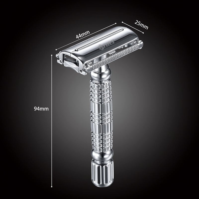 BAILI Butterfly Open TTO Double Edge Metal Safety Razor Wet Shaving Kit for Men Women with Platinum Blade and Mirrored Travel Case BD179 - Image 3