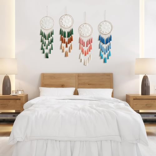 Artilady Macrame Dream Catchers for Bedroom - Tassel Wall Hanging Handmade Dreamcatchers Home Decor with Tassel Feather Ornament Craft Blessing Gift (Green Mix) - Image 4