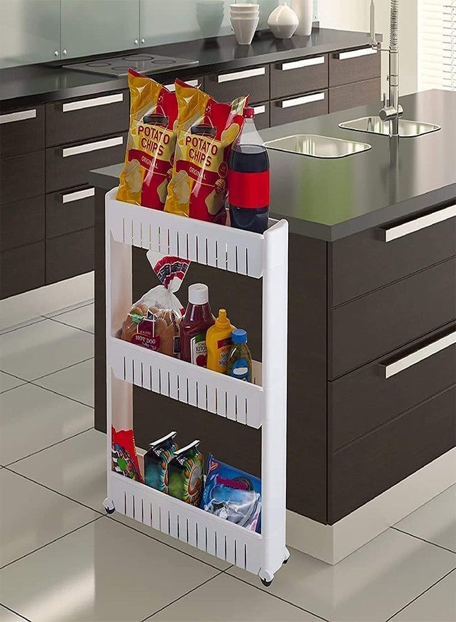 VISHVA 3 Layer White Slim Rack Storage Rack Space Saving Slim Side Rack Shelf Storage Organizer Plastic Kitchen Trolley Rack Holder (3 Layer, Slim Rack) - Image 1