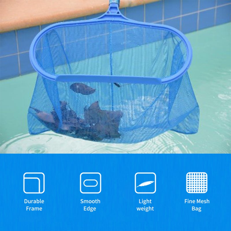 Pool Leaf Rake: Blue Sturdy Metal Frame Fine Mesh Net - Heavy Duty Load Capacity Lightweight Structure for Swimming Pool Pond Tub Maintenance - Image 3