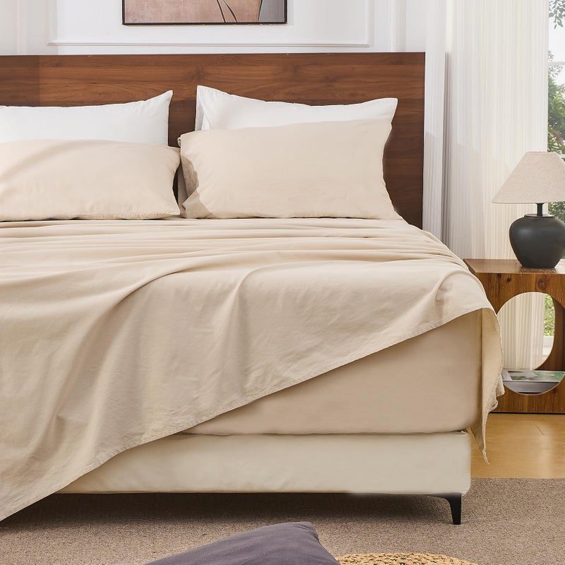Bedlifes 100% French Linen Sheets Queen Size 18-24â€Extra Deep Pocket 4-Piece Set Breathable & Moisture-Wicking,Soft & Durable Sheets for Thick Mattresses(Linen) - Image 1