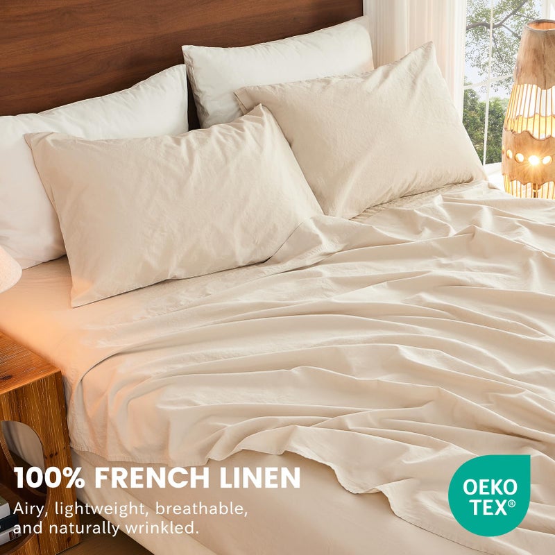 Bedlifes 100% French Linen Sheets Queen Size 18-24â€Extra Deep Pocket 4-Piece Set Breathable & Moisture-Wicking,Soft & Durable Sheets for Thick Mattresses(Linen) - Image 5