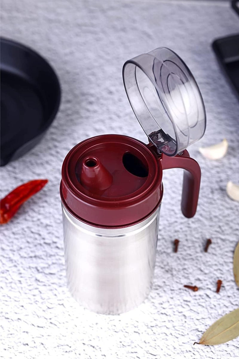 Entisia Stain Steel Oil Dispenser Bottle with Flip Lid and Handle - Leak Proof and Easy Pour Oil Container Bottle for Cooking in Kitchen and Ideal for Oil, Soy Sauce, Vinegar, Ghee for Cooking (750ml) - Image 2