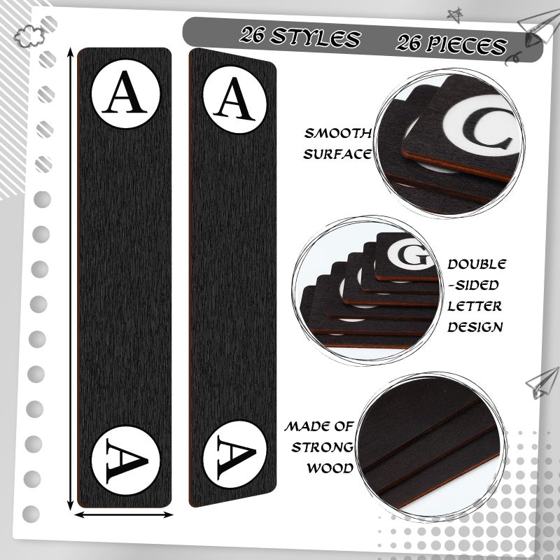 Chivertion 26 Pcs Library Alphabet Book Dividers Wooden Vinyl Record Organizer Separators 26 Alphabetical A-z Dividers Bookshelf Markers for Shelves Cds, Albums, Books (Black) - Image 3