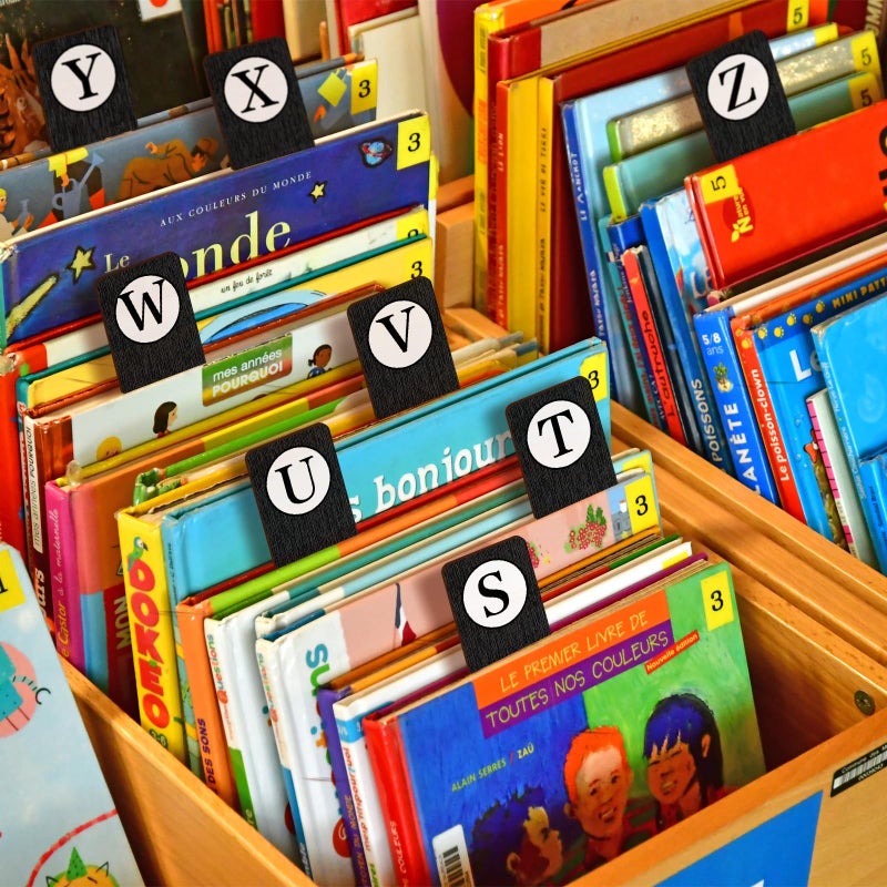 Chivertion 26 Pcs Library Alphabet Book Dividers Wooden Vinyl Record Organizer Separators 26 Alphabetical A-z Dividers Bookshelf Markers for Shelves Cds, Albums, Books (Black) - Image 4