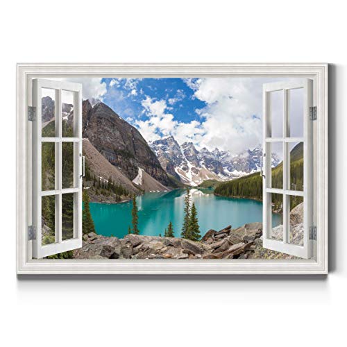 Renditions Gallery Nature Canvas Wall Art Paintings & Prints Artwork Serene Snow Mountain Valley Modern Glam Window View Romantic Wall Hanging for Bedroom Office Kitchen - 18"x27" LT21 - Image 1