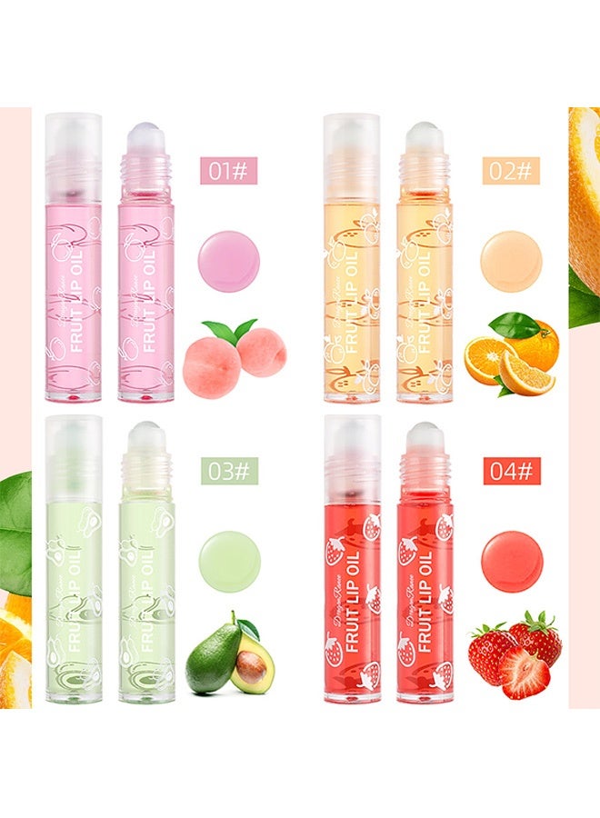 راني دراجون مجموعة مكونة من 4 قطع من زيت الشفاه بكُرات قابلة للفرك بنكهات الفواكه، بلسم شفاه مرطب طويل الأمد، ملمع شفاه قابل للفرك، ملمع شفاه لامع بنكهات الفواكه لجميع الأعمار، ملمع شفاه شفاف - Image 2
