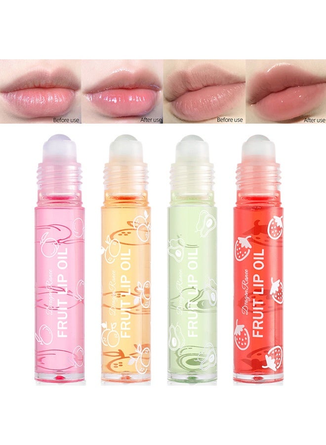 راني دراجون مجموعة مكونة من 4 قطع من زيت الشفاه بكُرات قابلة للفرك بنكهات الفواكه، بلسم شفاه مرطب طويل الأمد، ملمع شفاه قابل للفرك، ملمع شفاه لامع بنكهات الفواكه لجميع الأعمار، ملمع شفاه شفاف - Image 1