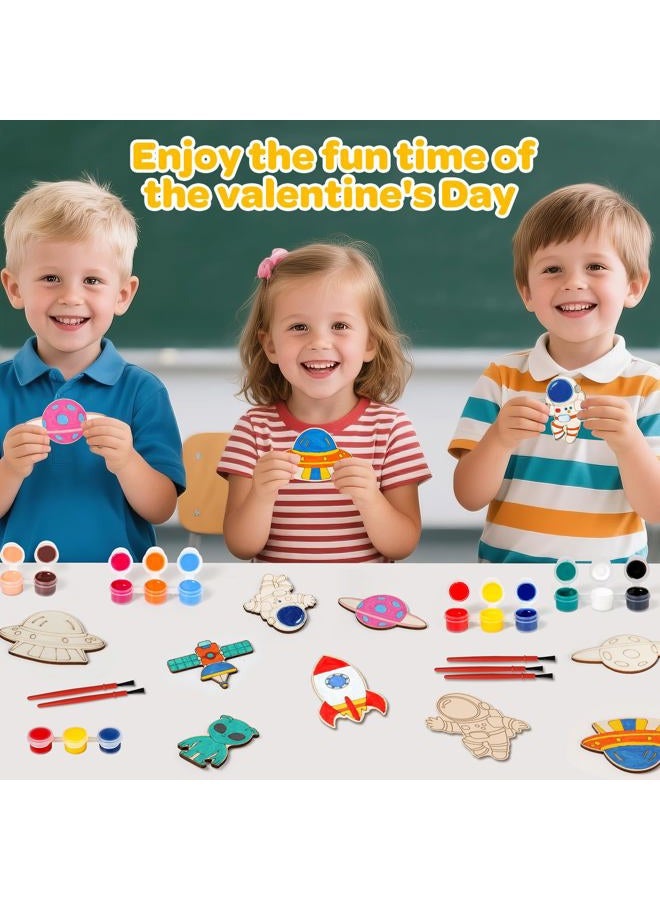 Letapapa 24Pack Valentines Day Space Coloring Wooden Board With Cards for School,Valnetine Day Party Favors for Boys and Girls - Image 2