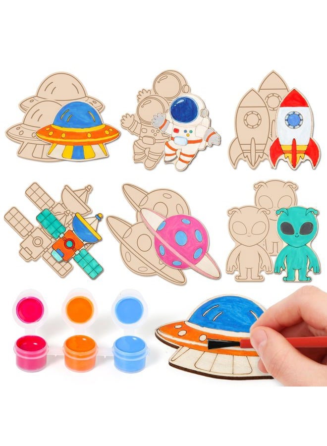 Letapapa 24Pack Valentines Day Space Coloring Wooden Board With Cards for School,Valnetine Day Party Favors for Boys and Girls - Image 1