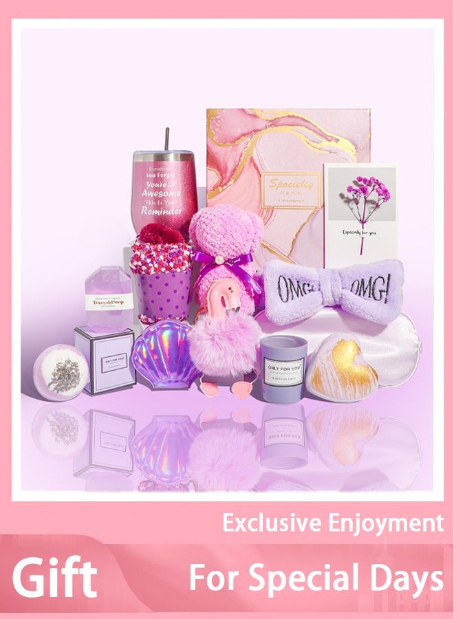 Arabest Girls Gifts Basket,Purple Spa Set with 12oz Egg Cup, Fluffy Towel, Lavender Bath Bomb, Gem Soap, Keychain + Cake Socks - Cute Eid Gifts for Teenagers Women (Halal Certified) - Image 1