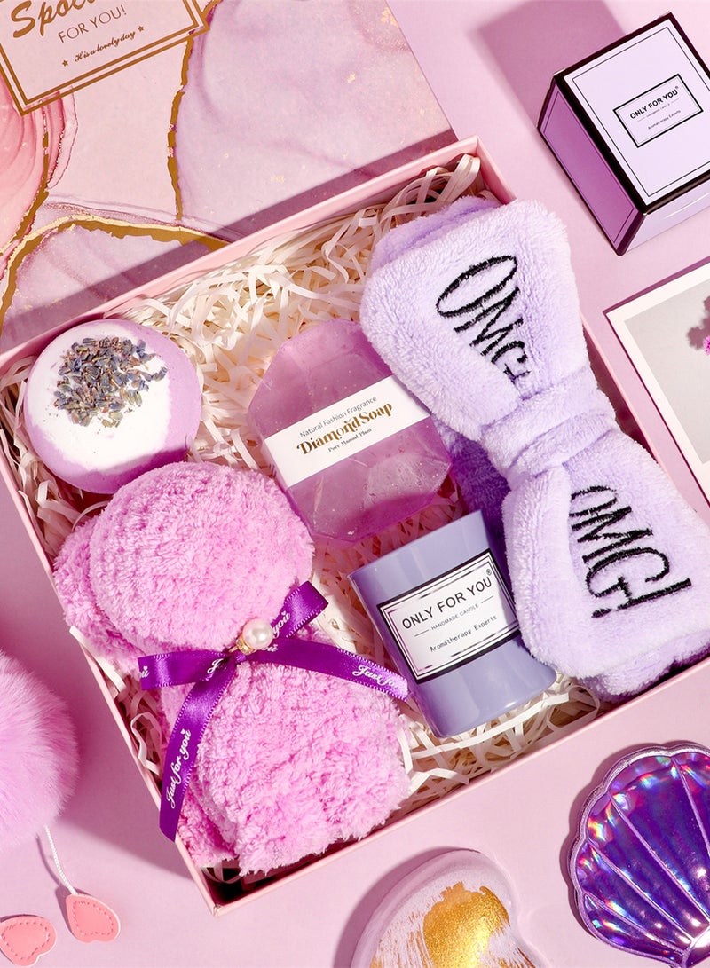 Arabest Girls Gifts Basket,Purple Spa Set with 12oz Egg Cup, Fluffy Towel, Lavender Bath Bomb, Gem Soap, Keychain + Cake Socks - Cute Eid Gifts for Teenagers Women (Halal Certified) - Image 3